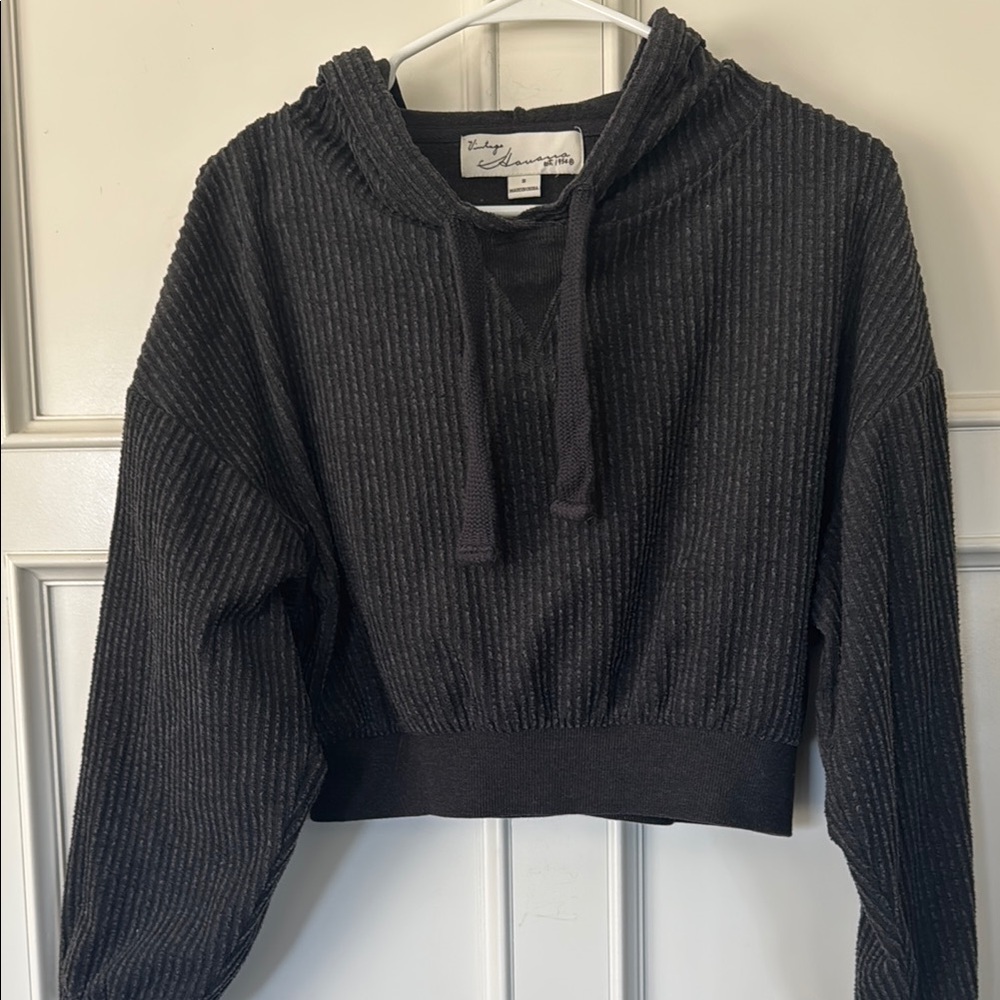 Vintage Havana Cropped Ribbed Hoodie S charcoal